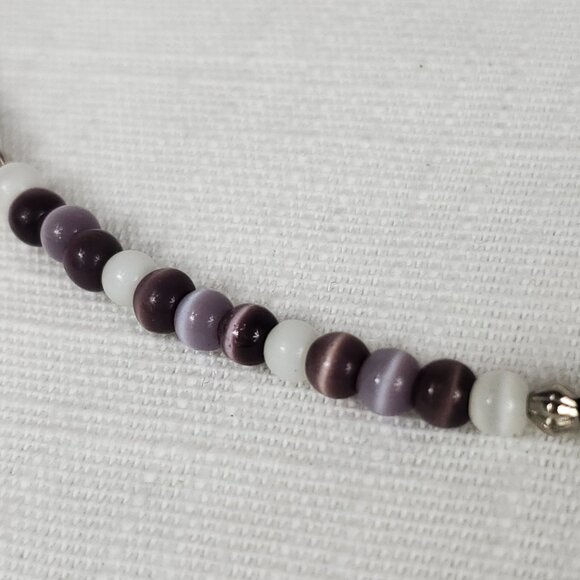 Shiny Purple & White Tiny Round Cats Eye Necklace Adjustable - Picture 2 of 6